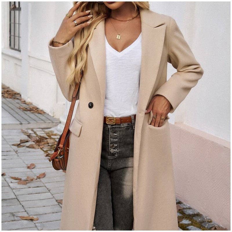 Solid Color Mid-Length Lapel Cardigan Coat