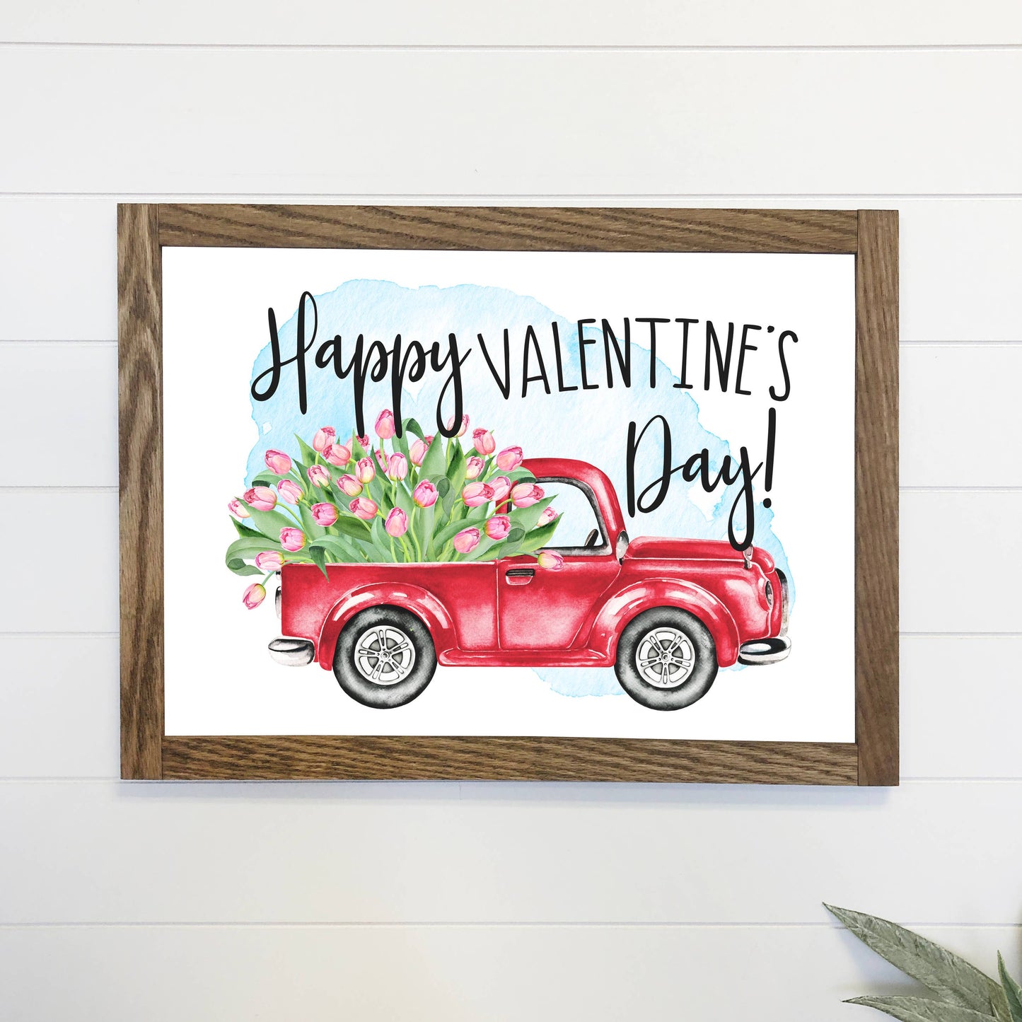 Valentines Day Truck Canvas Wood Sign Framed Wall Art Print