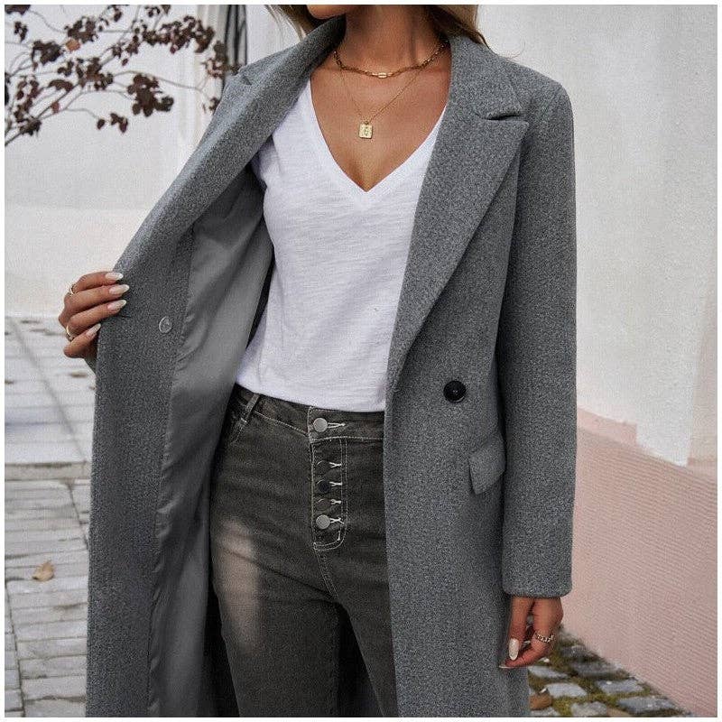 Solid Color Mid-Length Lapel Cardigan Coat