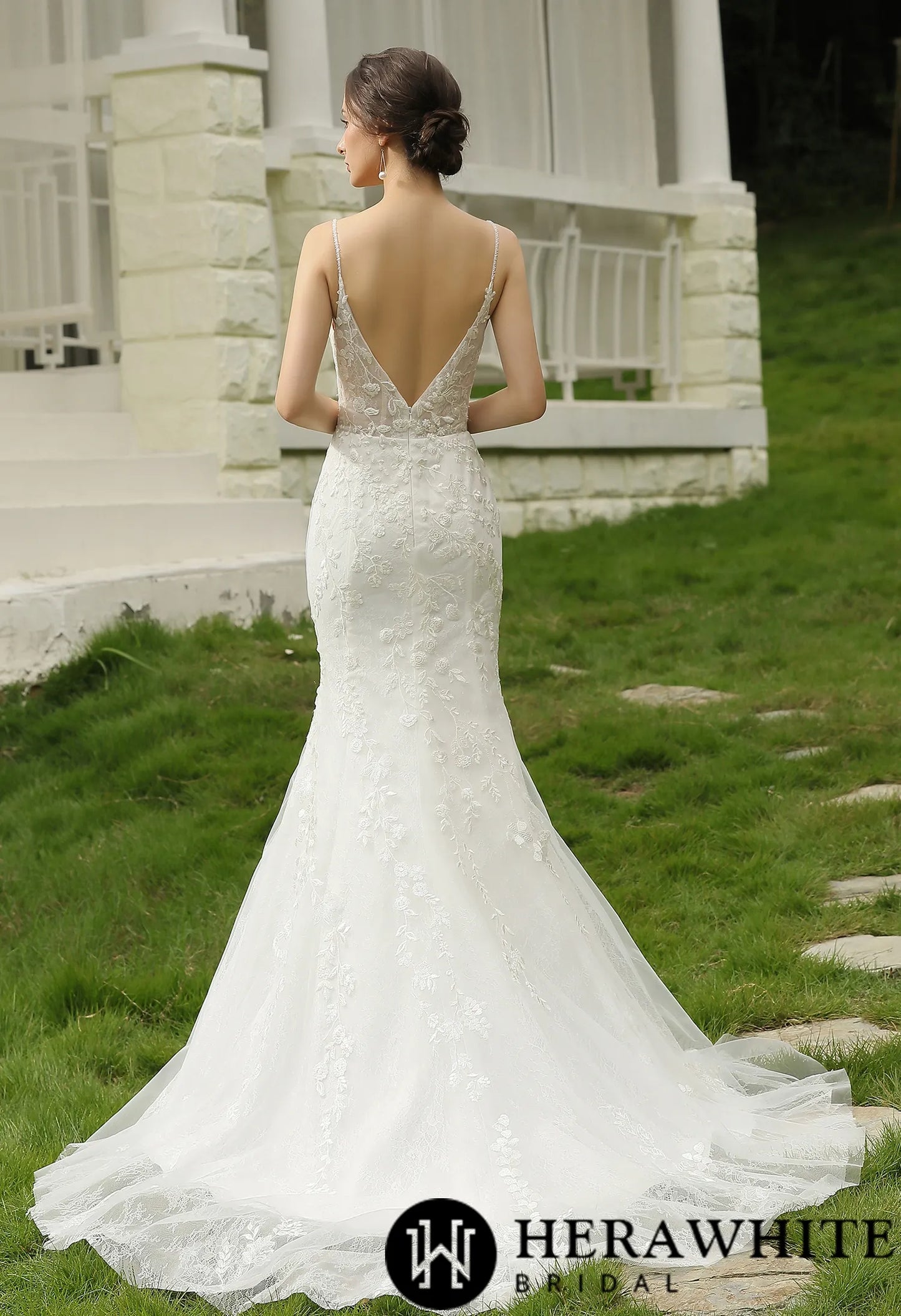 Spaghetti Beading Strap Fit To Flare Wedding Dress