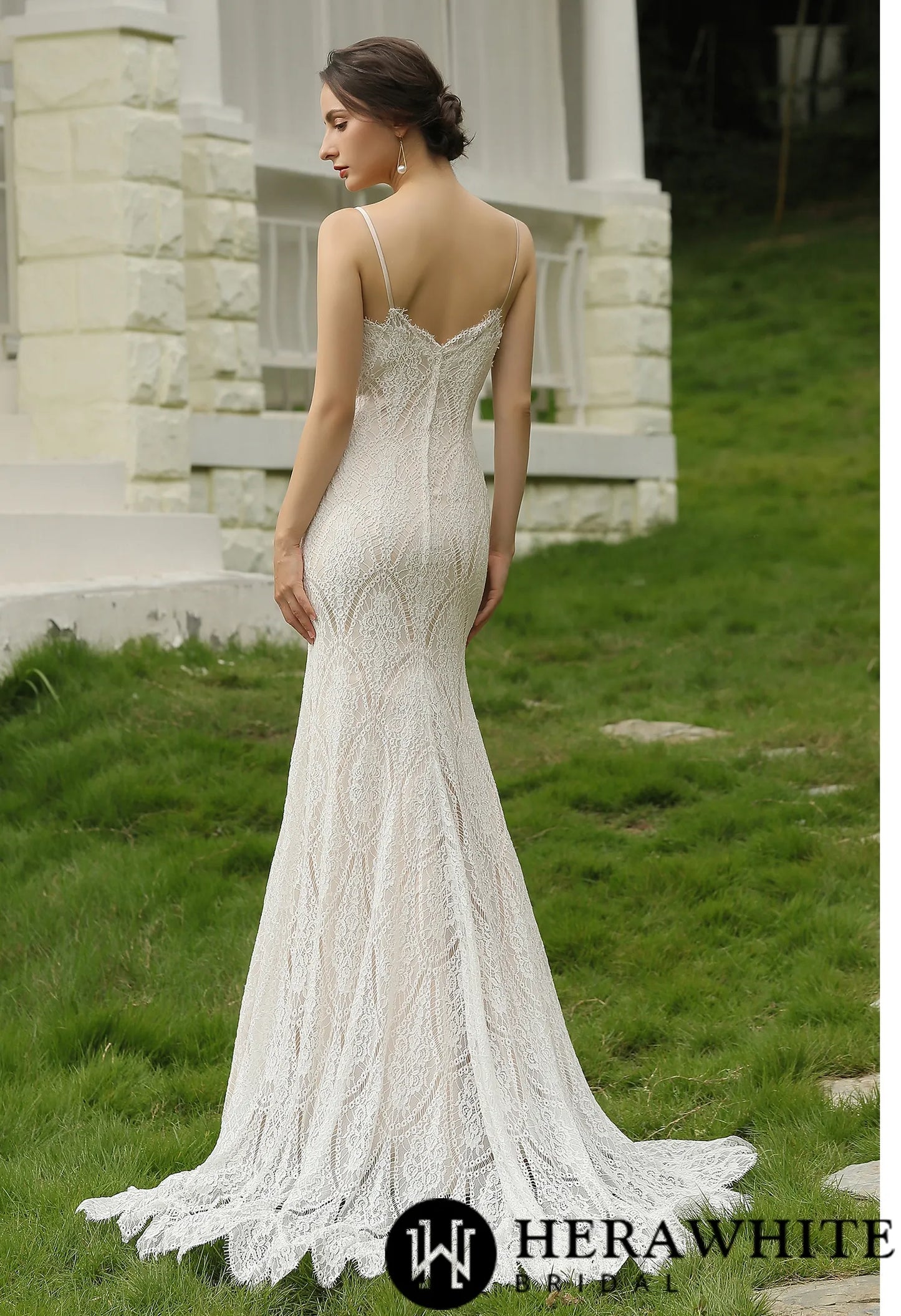 Spaghetti Straps Lace Sheath Wedding Gown