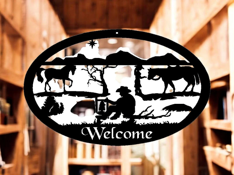 METAL Cowboy and cowgirl Welcome