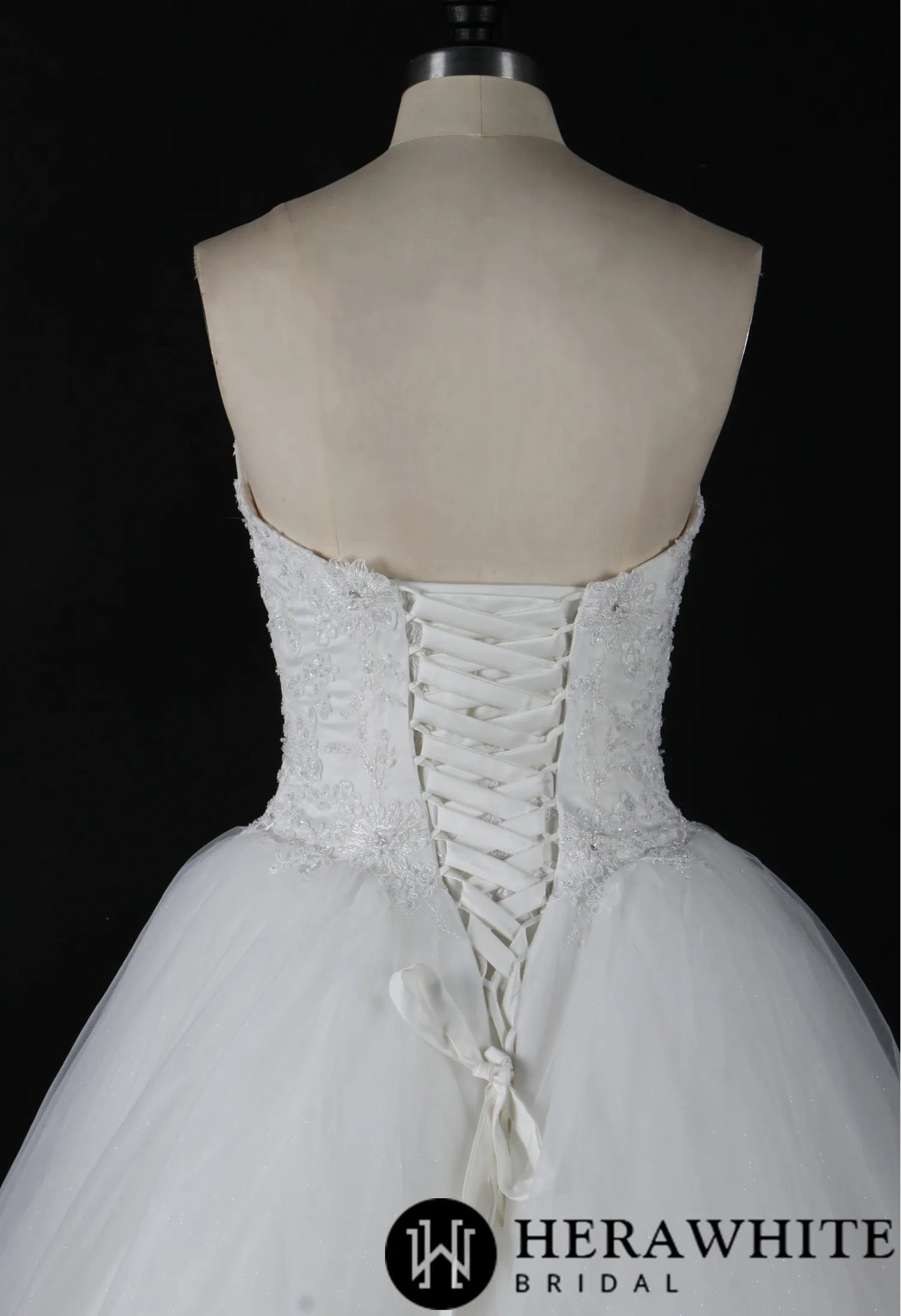 Strapless Beaded Lace Ball Gown With Corset Bodice