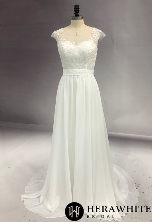Soft Cap Sleeve Lace A-Line Wedding Dress