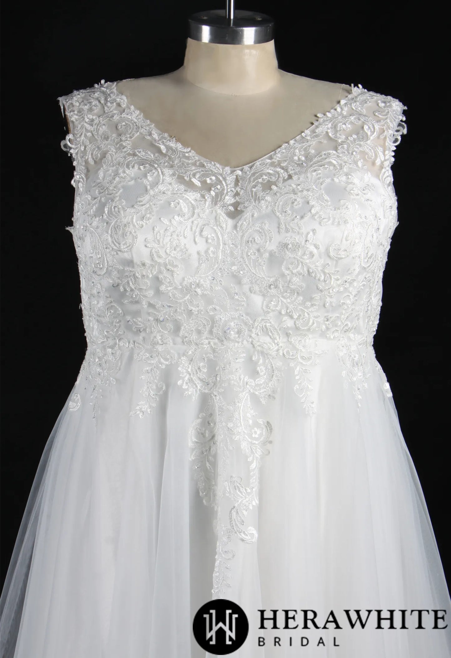 Plus Size Corset Beaded Lace On Tulle Bridal Gown