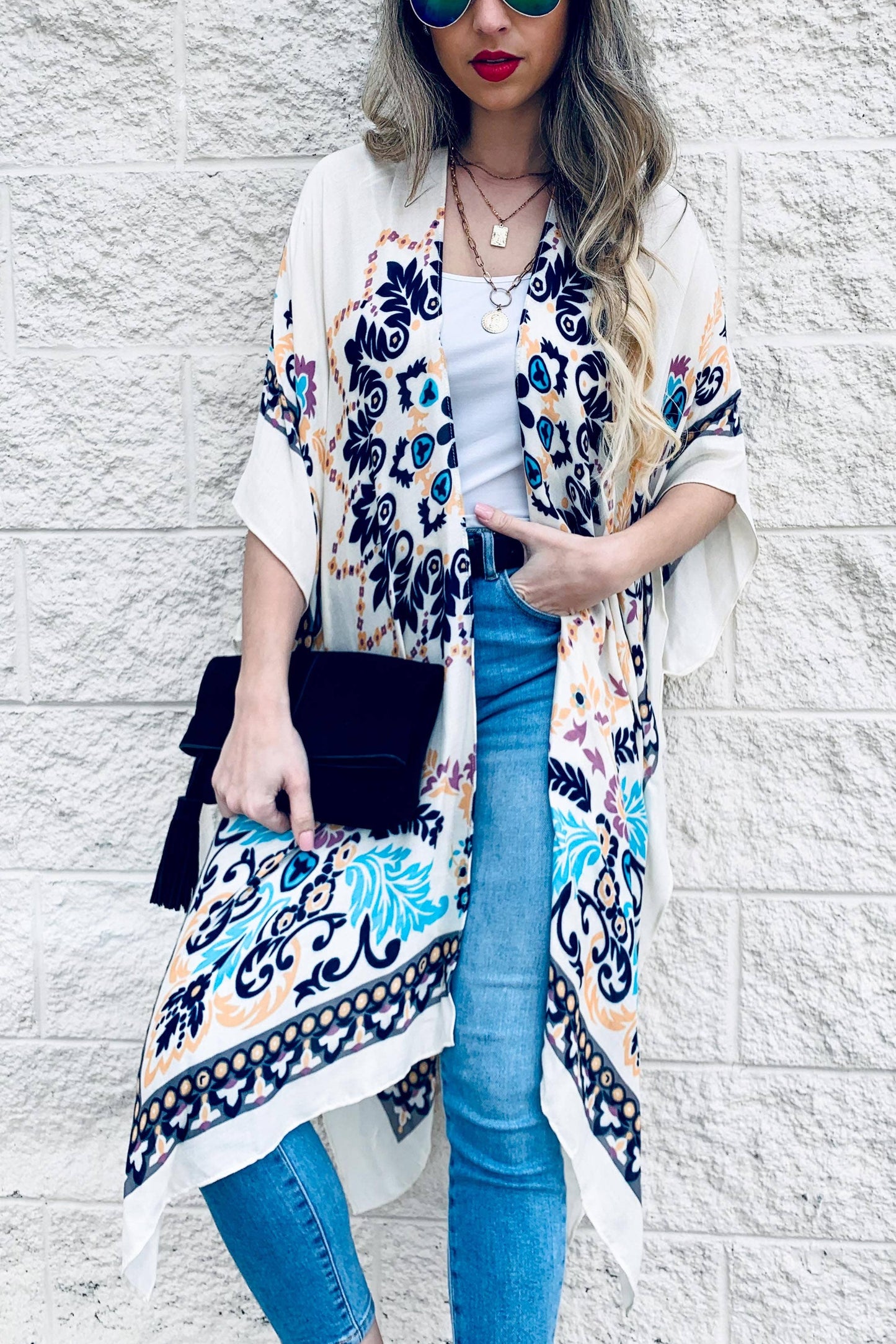 Multi Floral Printed Kimono Cardigan Cover Up