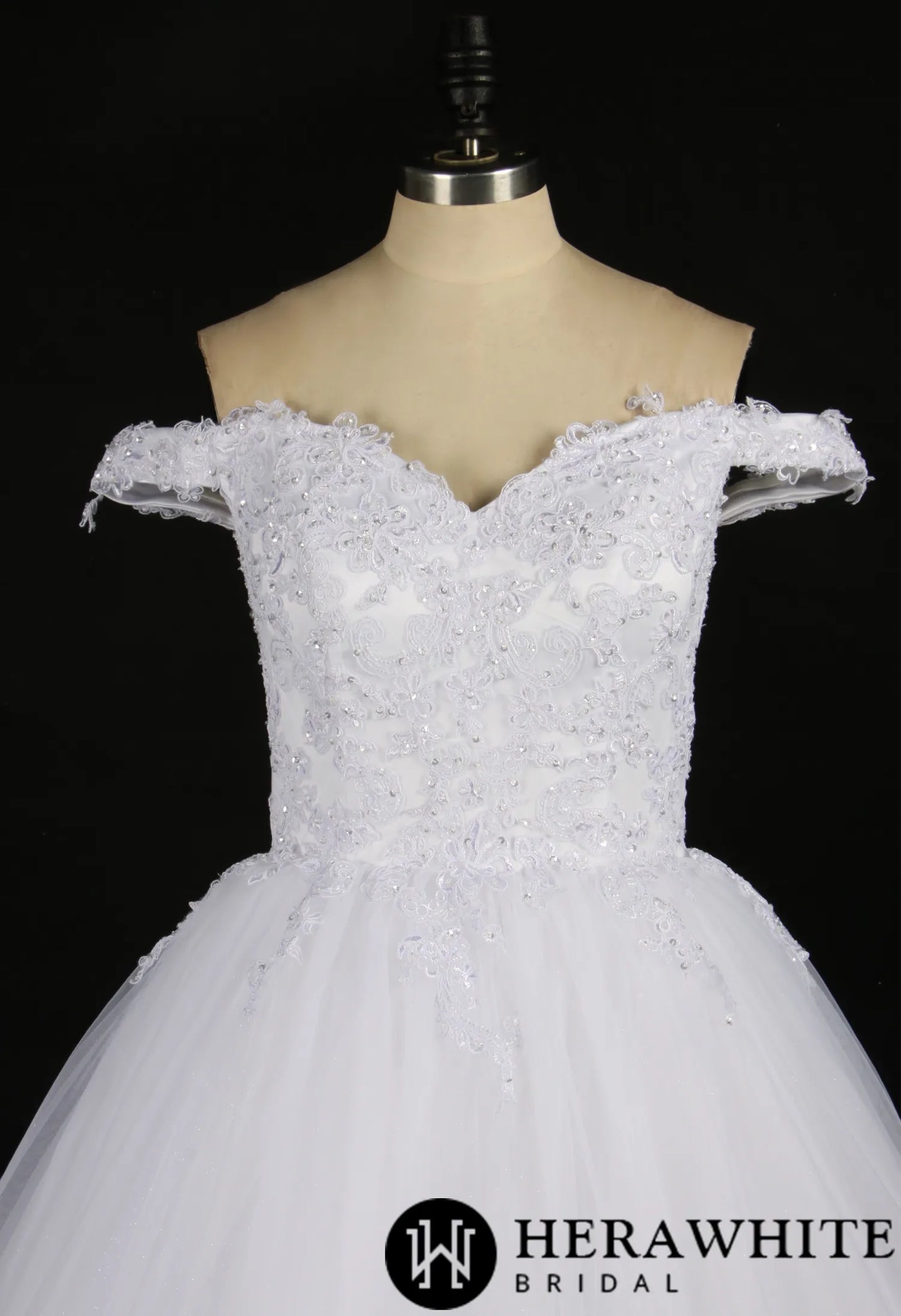 Sequined Lace Off-the-Shoulder Bridal Ballgown