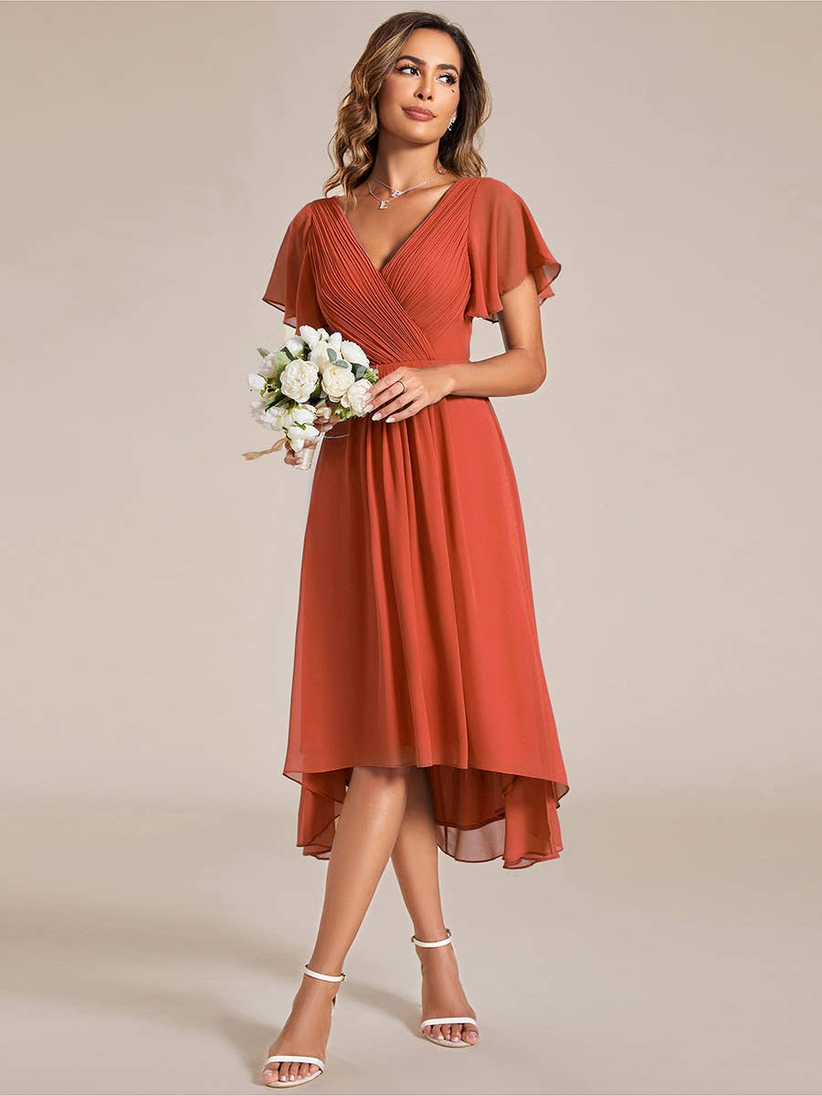 Pleated Ruffles Chiffon Wedding Guest Dresses