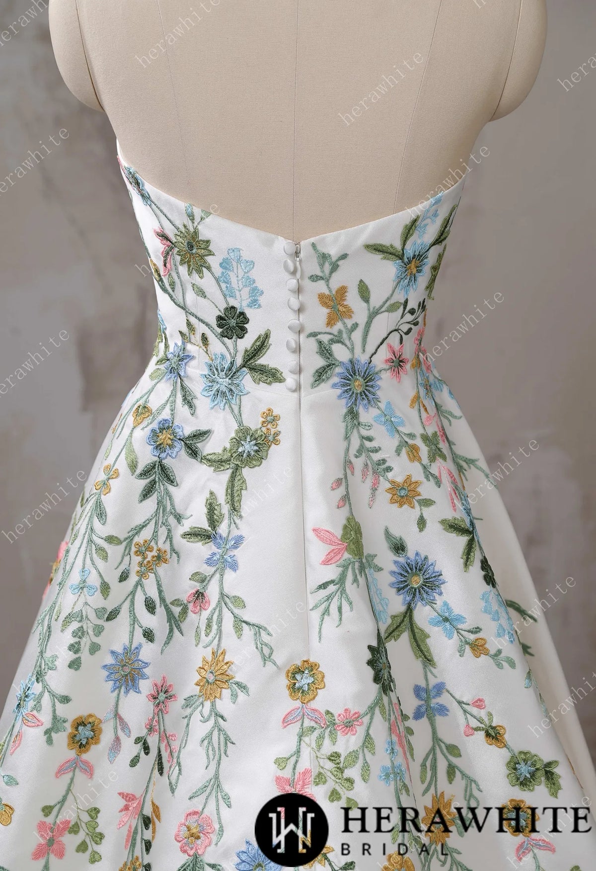 Strapless Floral Embroidered Mikado A line Wedding Dress — HW3492 — image 7
