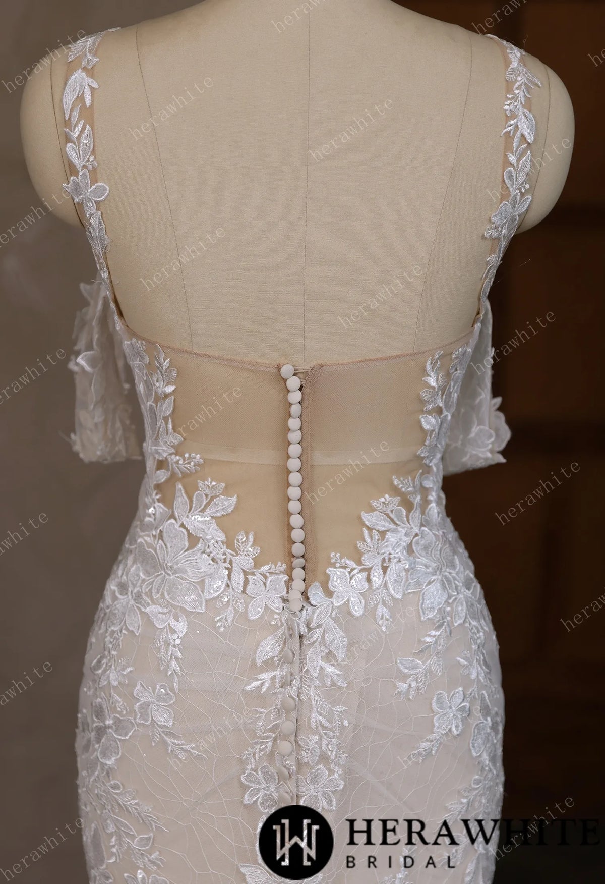 V-Neck Lace Mermaid Wedding Dress With Spaghetti Straps — HW3643 — image 6