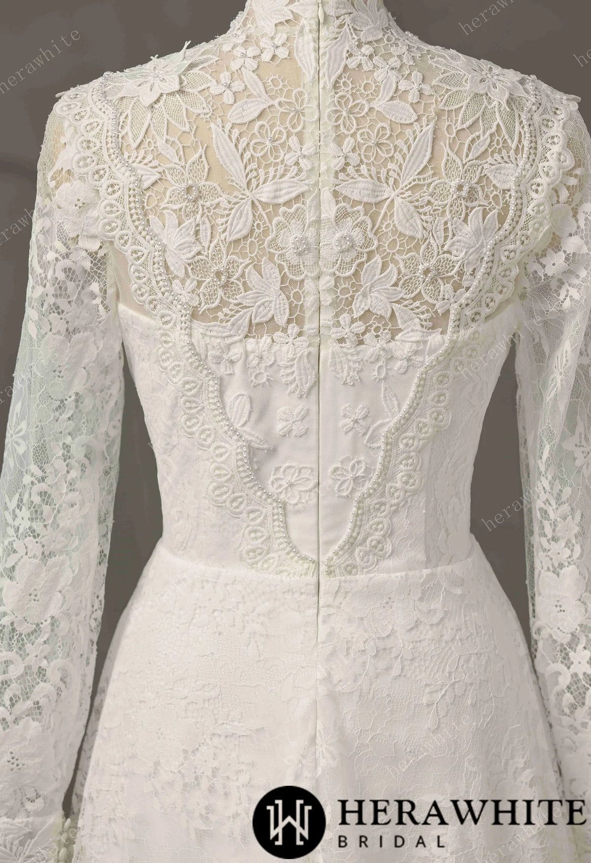 Vintage Boho Lace Sheath Wedding Gown With Illusion Long Bell Sleeves — HW3751 — image 7