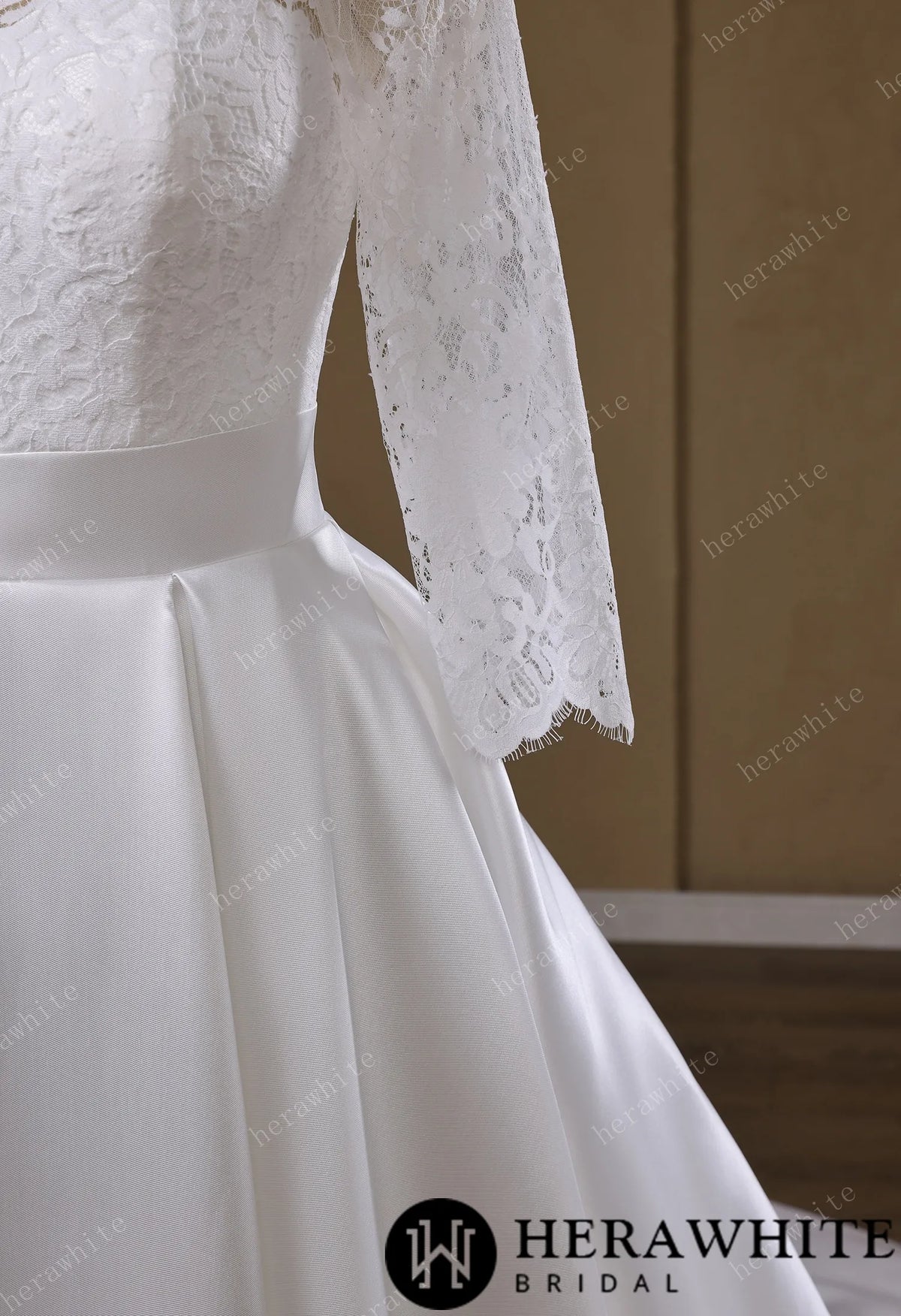 Lace & Satin Ball Gown With Illusion ¾-Length Sleeves — HW3754 — image 7