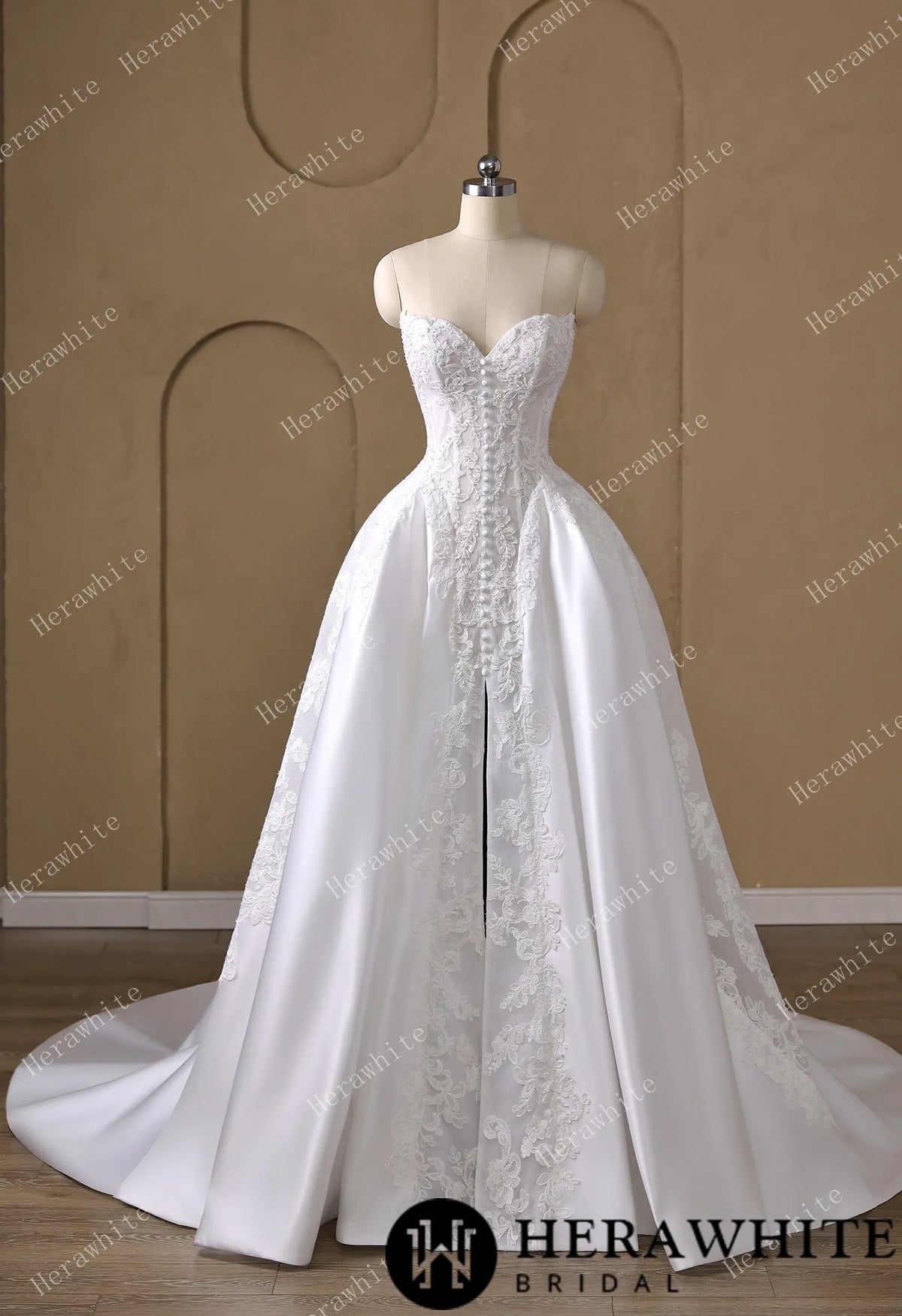 Strapless Sweetheart Lace & Satin Ball Wedding Dress — HW3827 — image 8