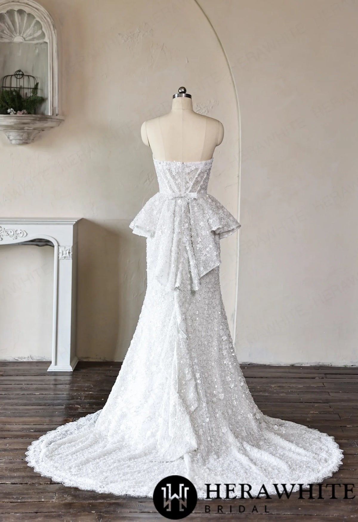 Mermaid Wedding Dress with Beaded Lace Peplum Sash — HW3911 — image 8