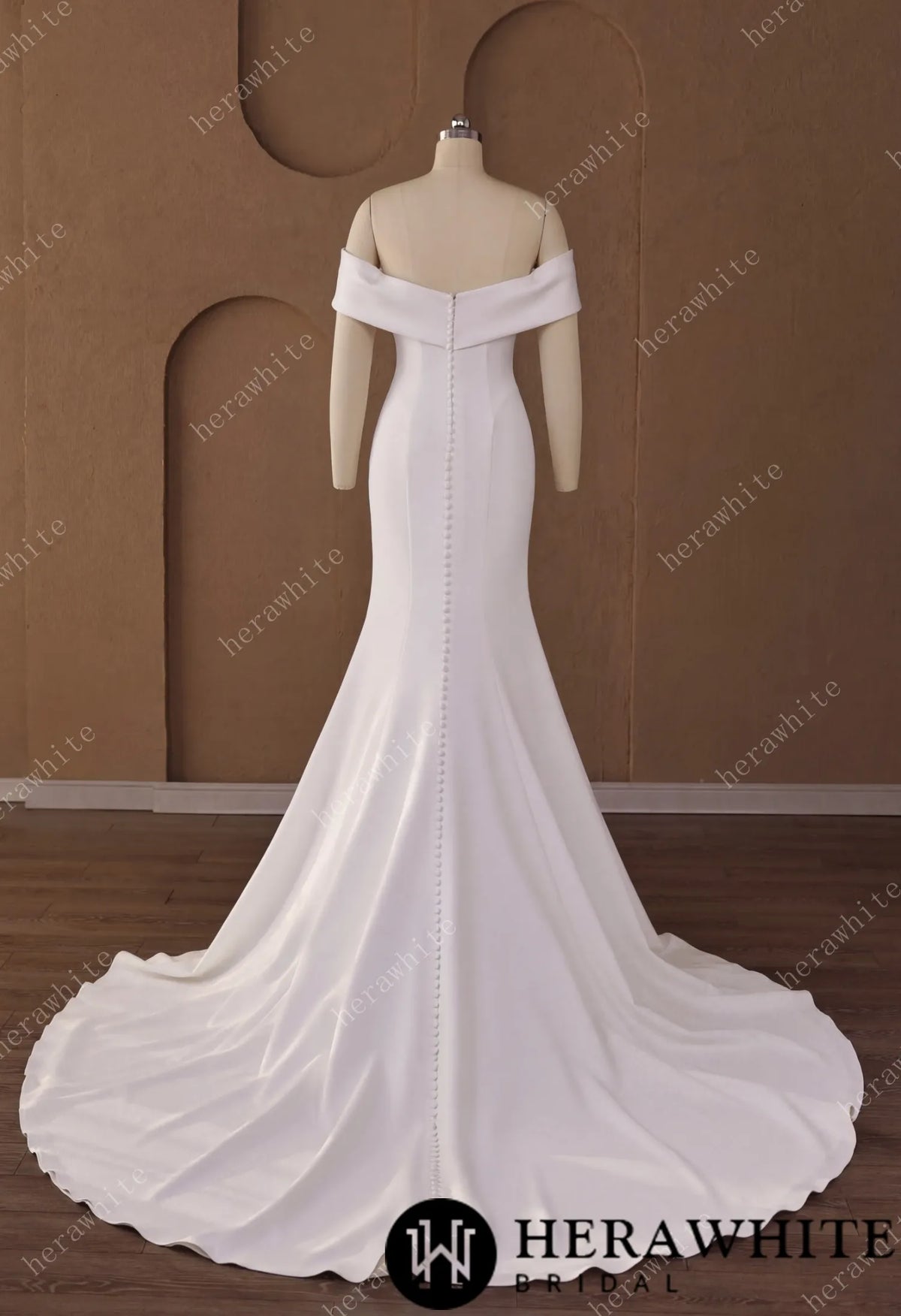 Off-the-Shoulder Mermaid Crepe Wedding Dress — HW3948 — image 4