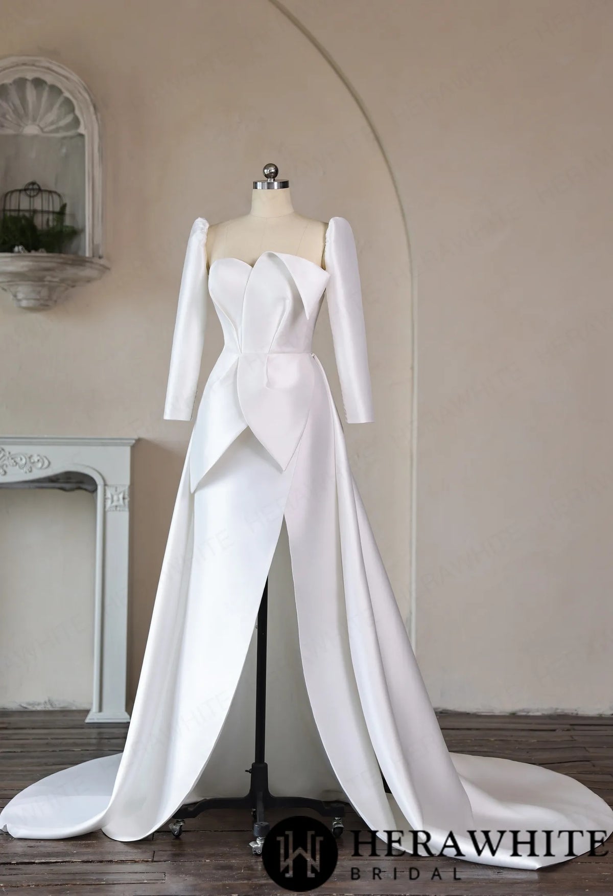 Mikado Wedding Gown with Detachable Overskirt HW3951 — HW3951 — image 8