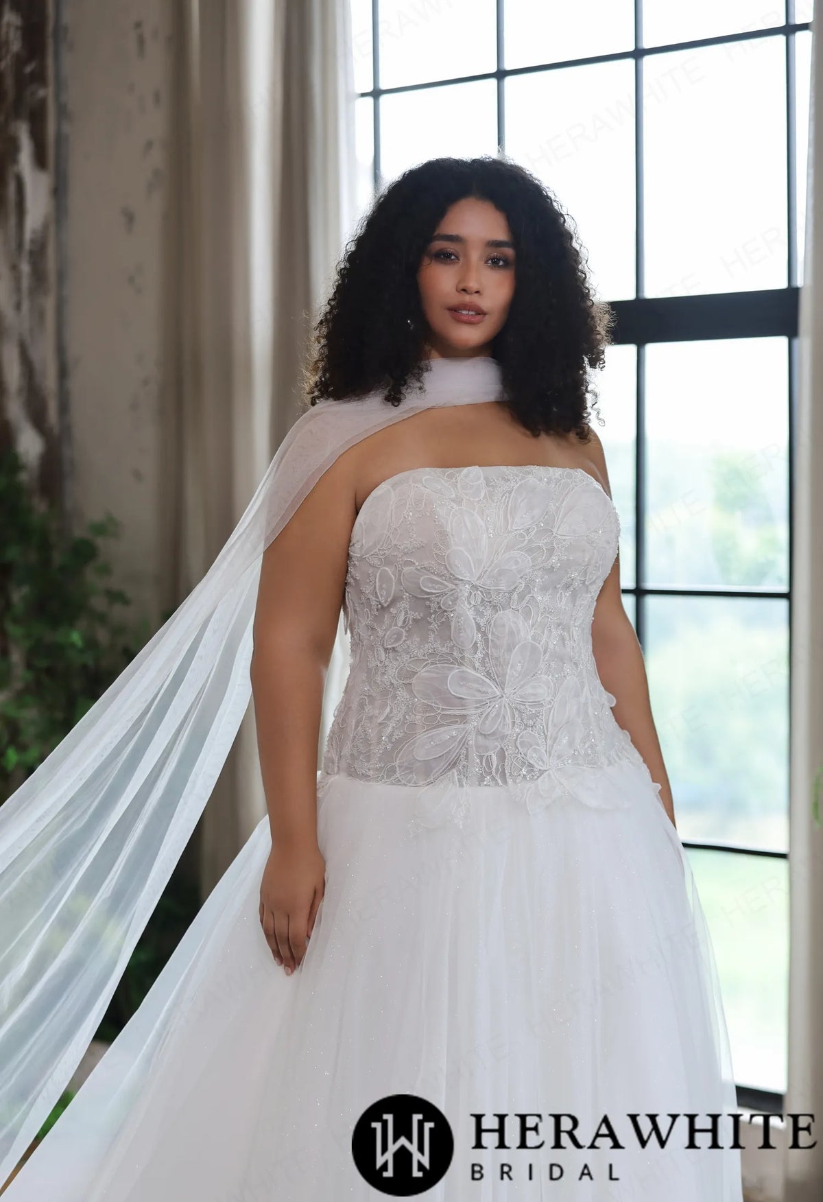 Romantic Glitter Tulle Ballgown with Detachable Shawl — HW4045 — image 11