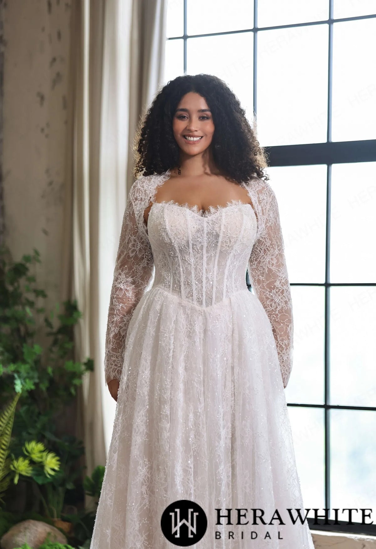 Sparkle Chantilly Lace Sweetheart A-Line Gown with Basque Waistline — HW4058 — image 7