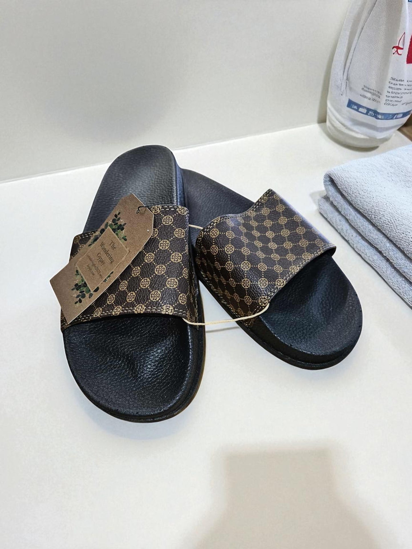 Brown checkered Slides