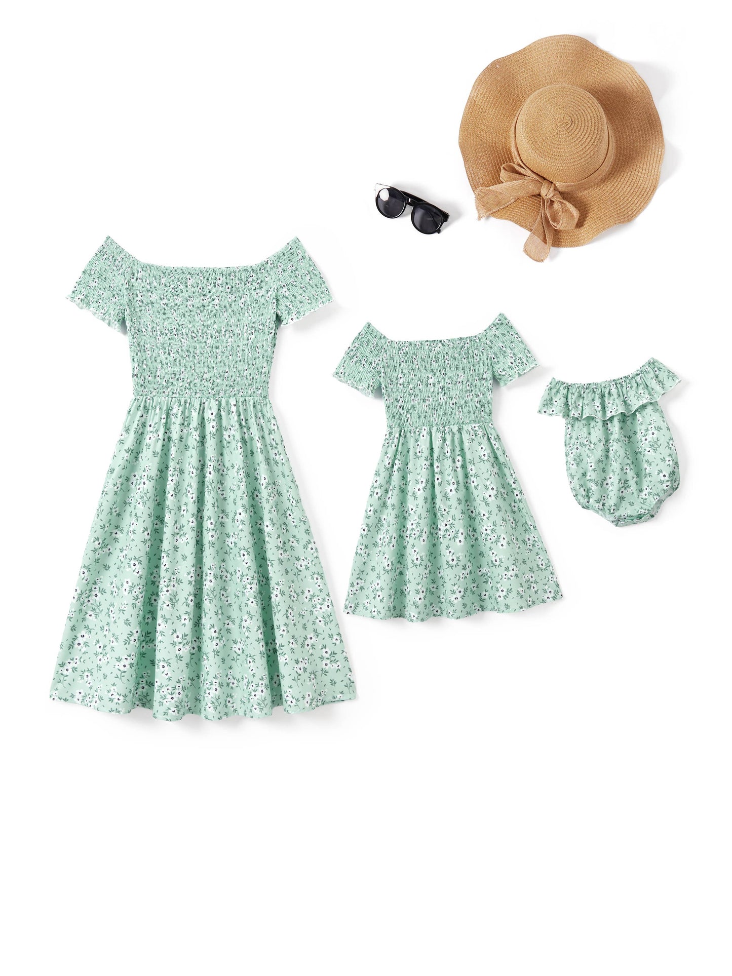 Floral Off Shoulder Shirred Dress