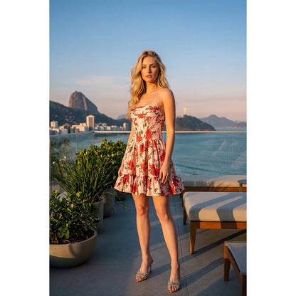 STRAPLESS PINK ROSE CORSET MINI DRESS