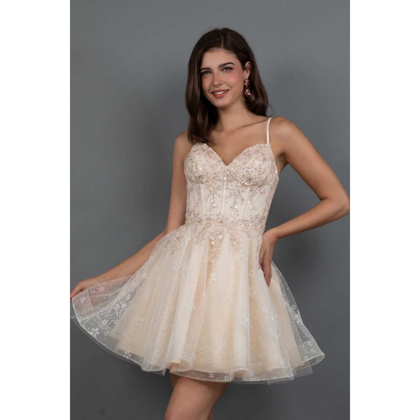 Short Corset Dress With Floral Embroidery