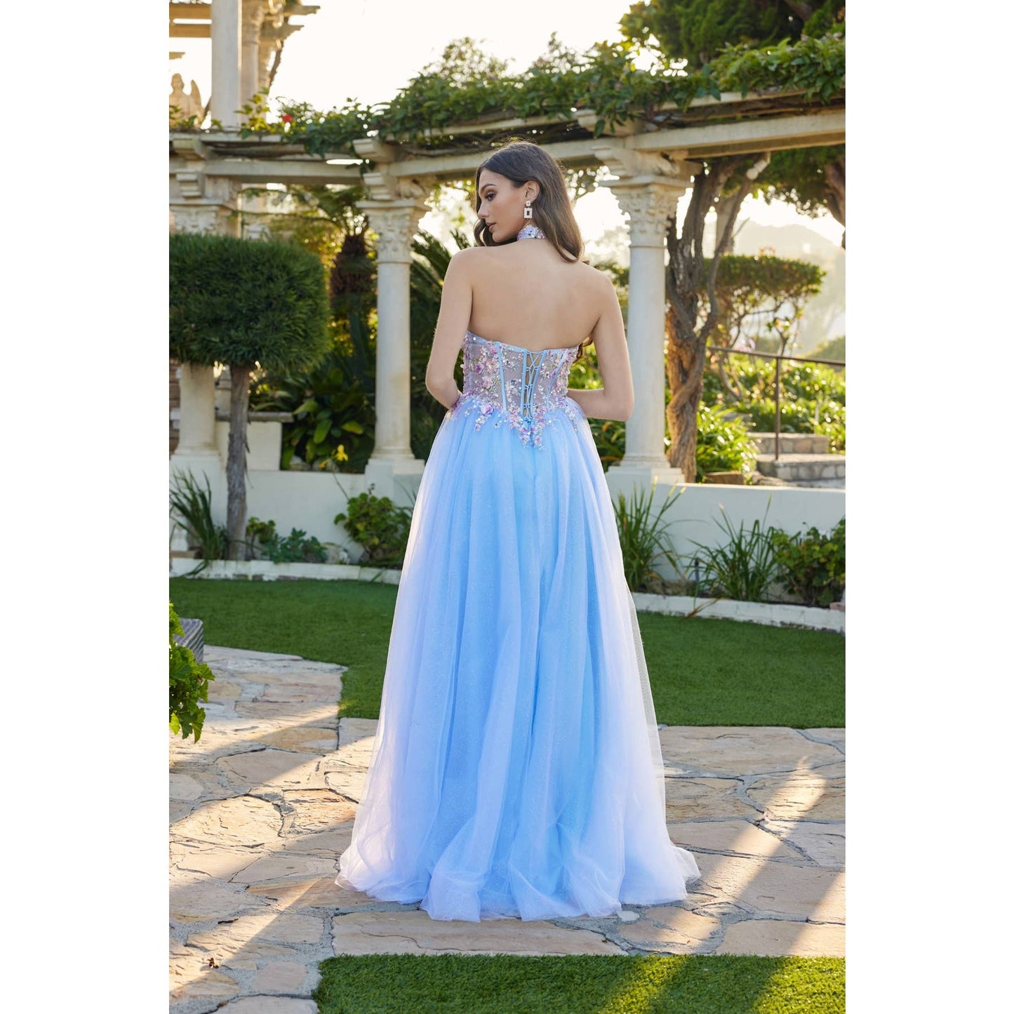 FLORAL EMBELLISHED GOWN WITH MATCHING CHOKER