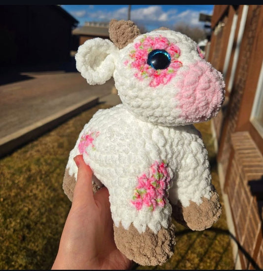 White pink  Crochet cow plush, Medium