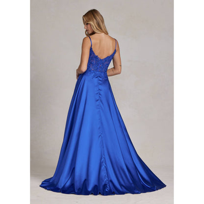 Embroidered Corset Gown with A-Line Satin Skirt K1121