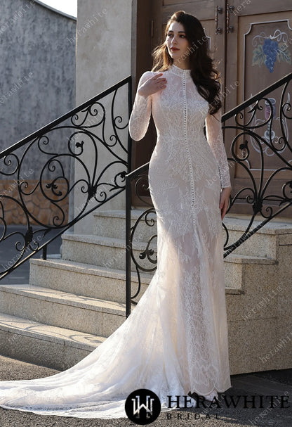 High Neck Lace Overcoat with Short Lined Bridal Ensemble HW3803-L