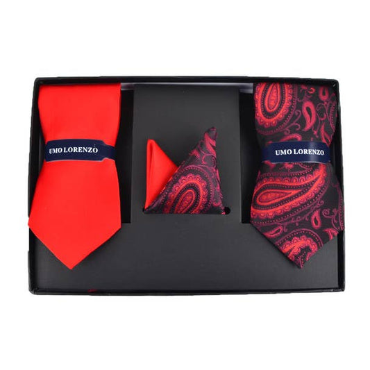 Paisley & Solid Tie with Matching Hanky Box Set