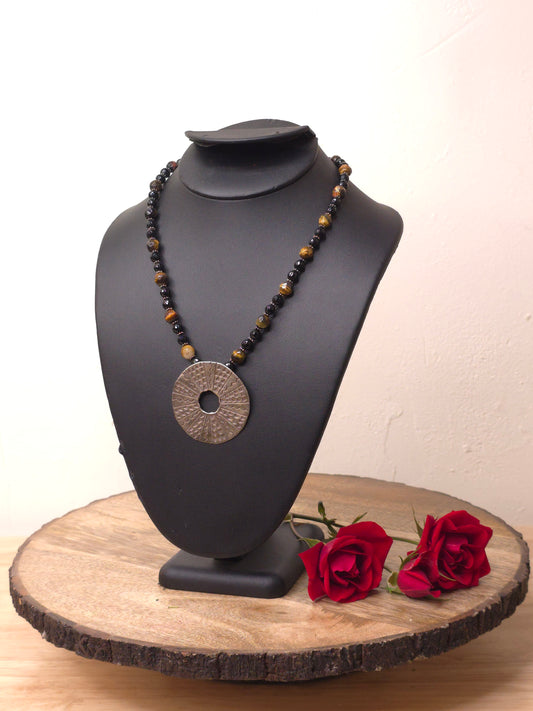 Black Onyx with Tigers Eye Pendant