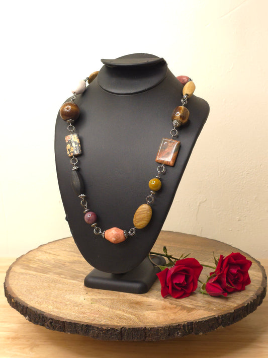 Multi Stone & Wood Bead on Chain