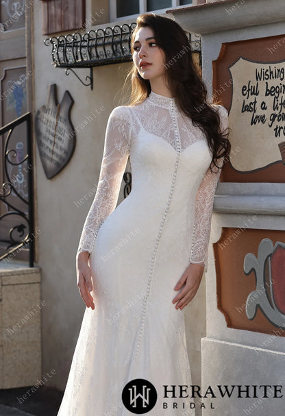 Embellished Mermaid Plunging Neckline Wedding Gown with Scallop Train HW3853