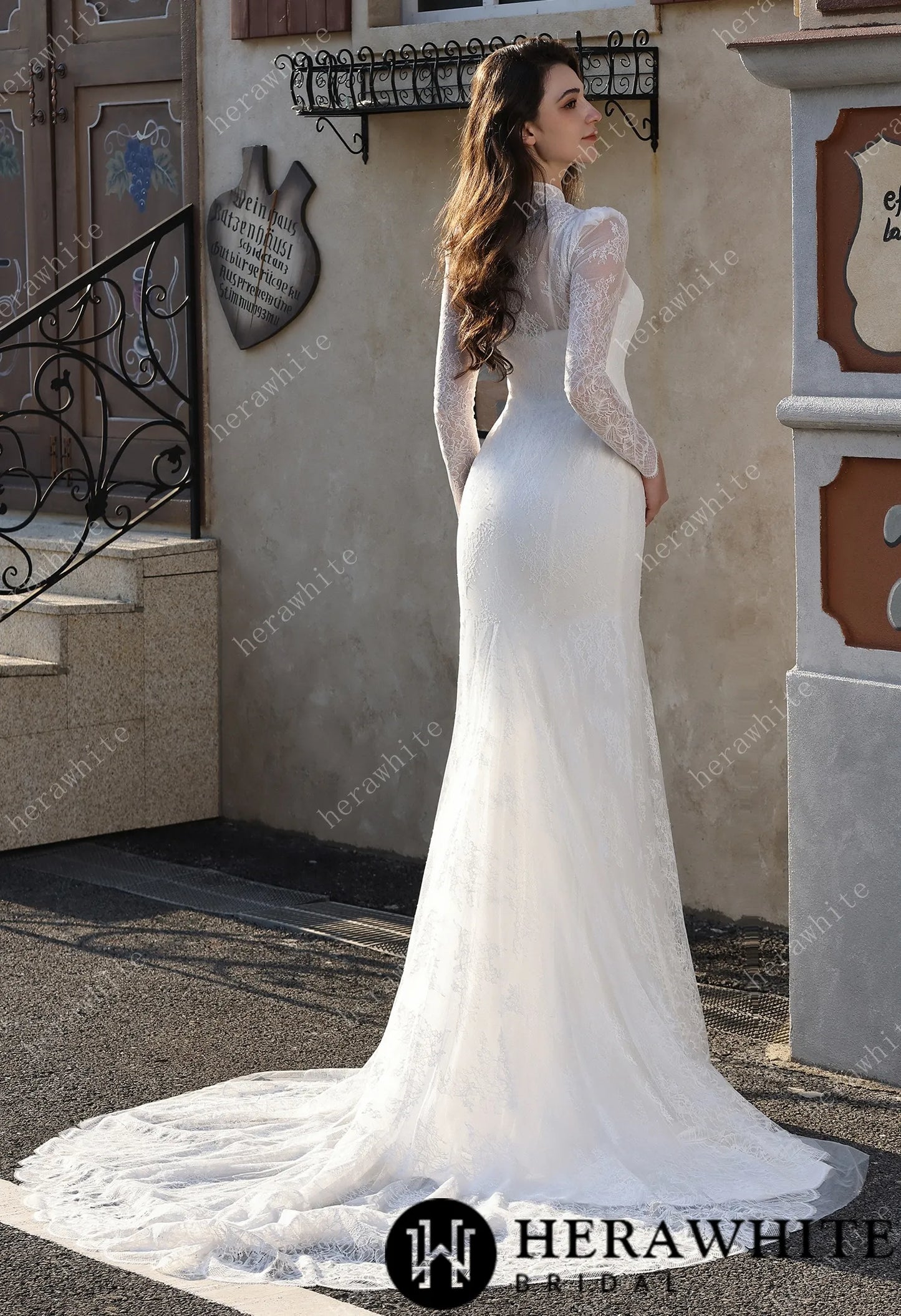 High Neck Lace Overcoat with Short Lined Bridal Ensemble HW3803-L