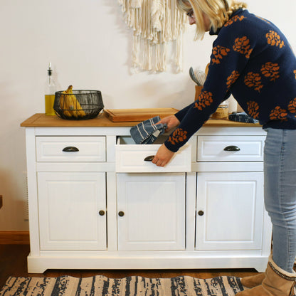 Solid Pine Sideboard with 3 Drawers and 3 Doors - White