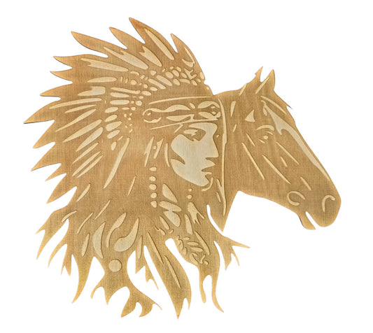 FEMALE INDIAN AND HORSE HEAD