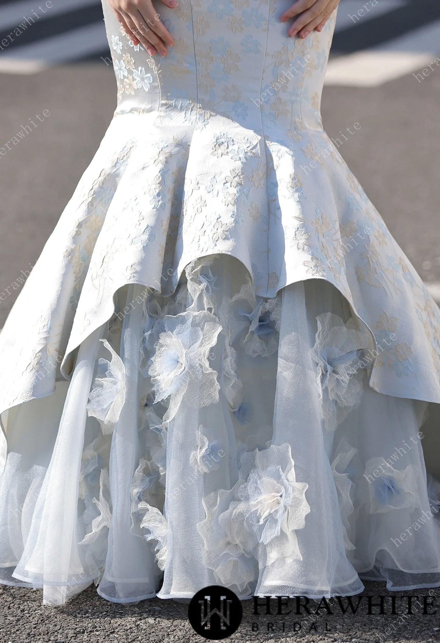 Mikado Mermaid Bridal Gown With Handmade Floral Accents HW3808-M