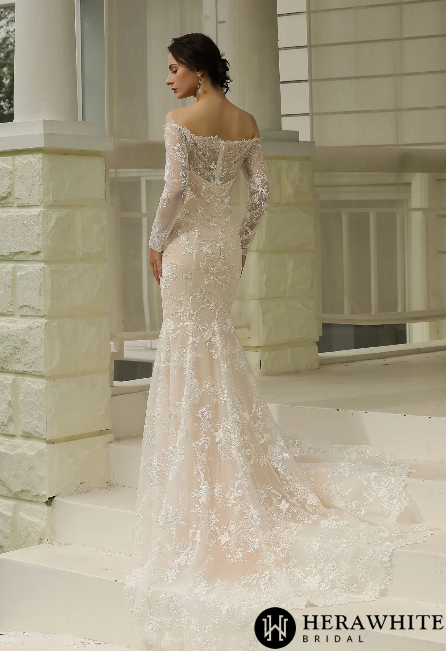 Off-the-Shoulder  Sheath Wedding Dress with Luxury Illusion lace
