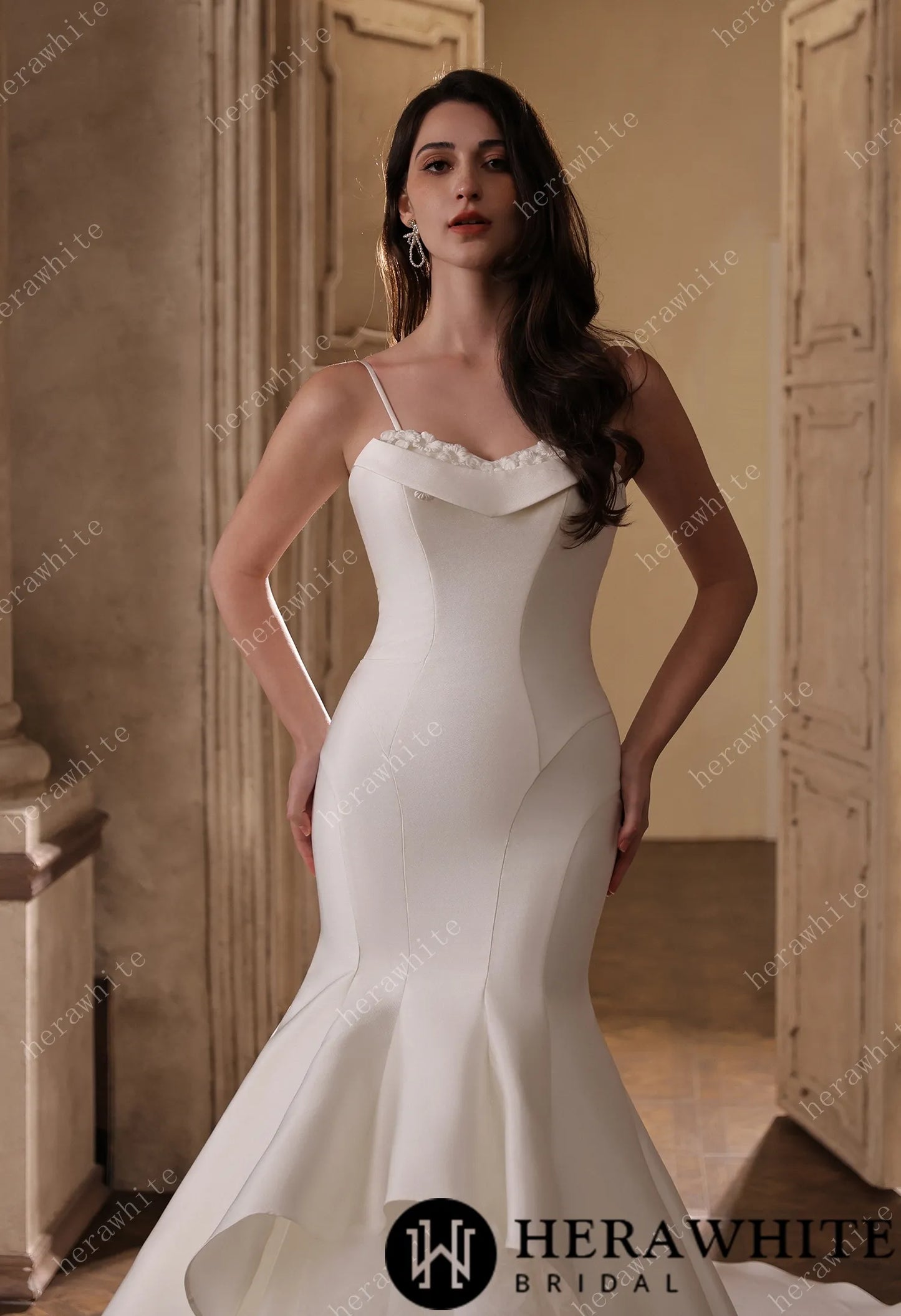 Mikado Mermaid Bridal Gown With Handmade Floral Accents HW3808-M