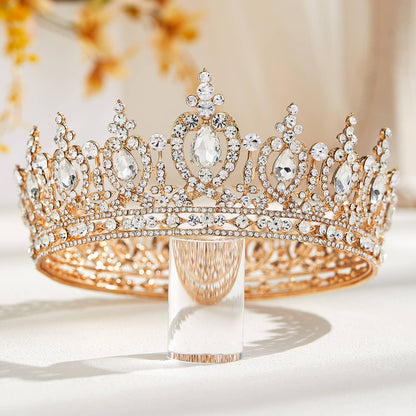 Baroque Queen Crown for Women Wedding Tiara for Bride Gold