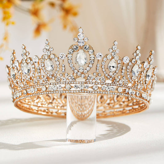 Baroque Queen Crown for Women Wedding Tiara for Bride Gold