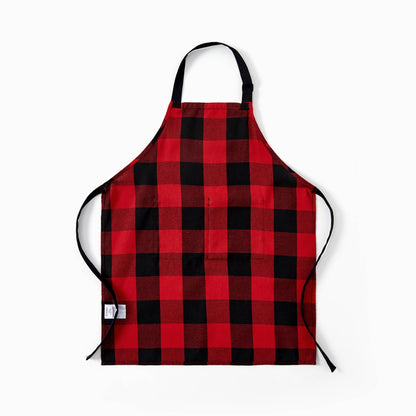 Family Christmas Kitchen Apron Red&Black Plaid 100% Cotton