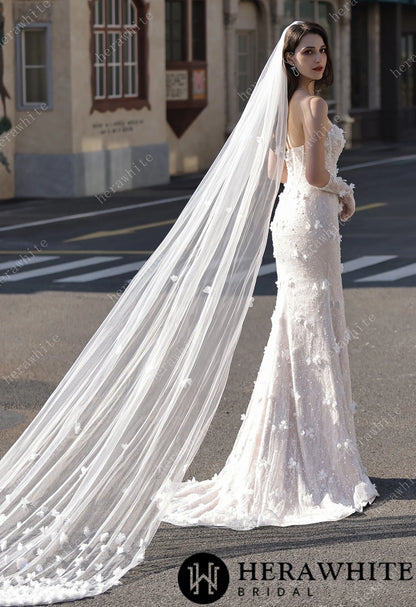 High Neck Lace Mermaid Bridal Gown with Buttons Placket HW3803-N+L