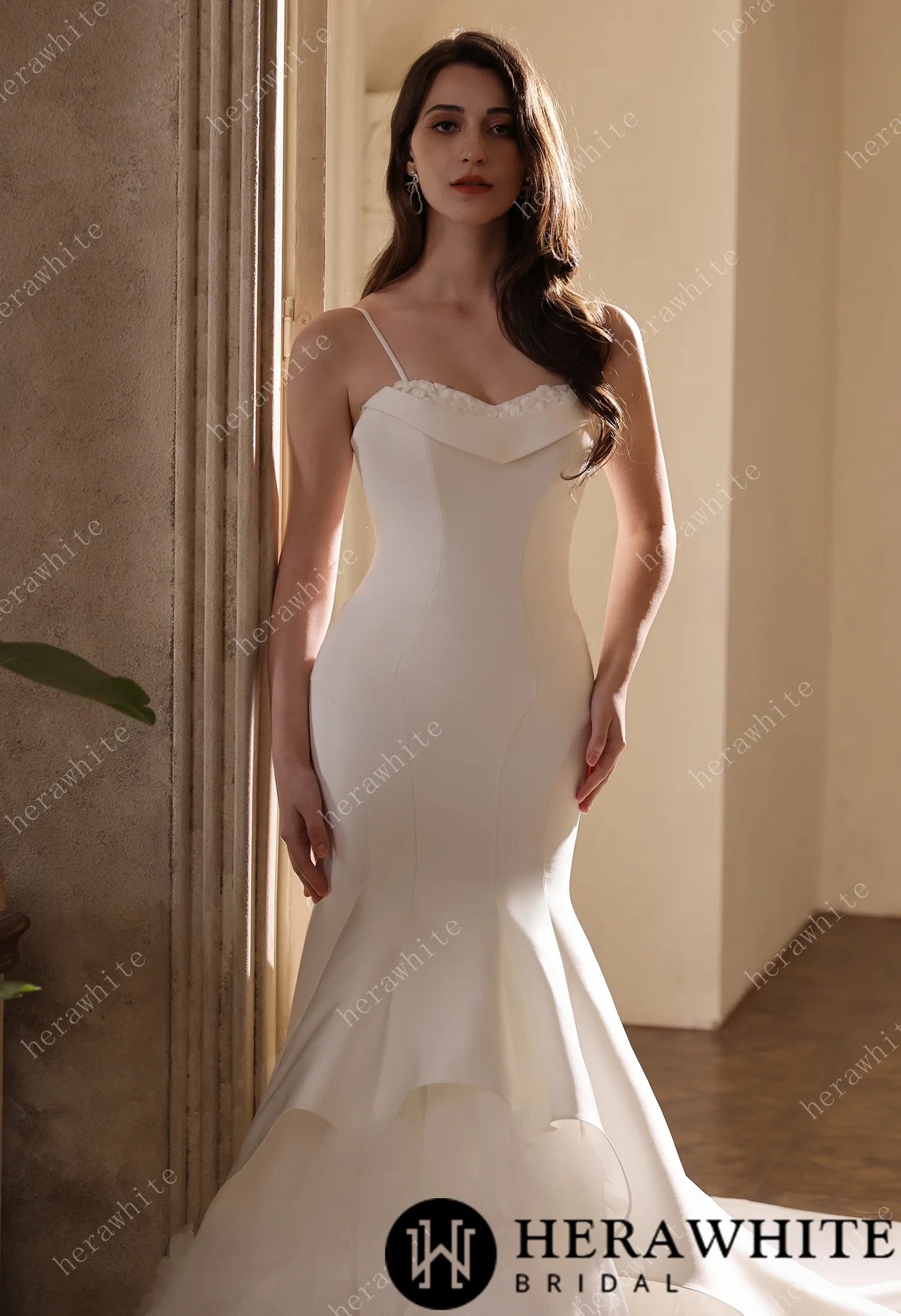 Mikado Mermaid Bridal Gown With Handmade Floral Accents HW3808-M