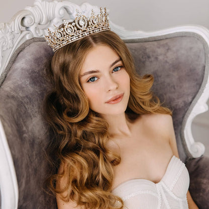 Baroque Queen Crown for Women Wedding Tiara for Bride Gold