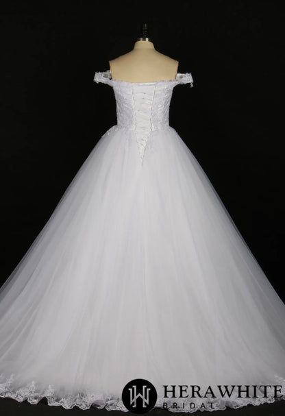 Sequined Lace Off-the-Shoulder Bridal Ballgown