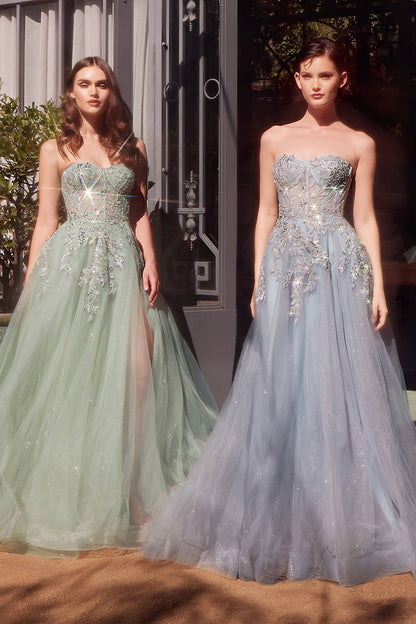 STRAPLESS CORSET EMBELLISHED BALL GOWN