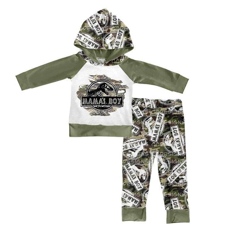 Mama's boy dinosaur hooded pants sets