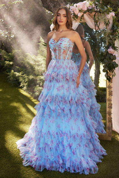 FLORAL PRINTED STRAPLESS DRESS